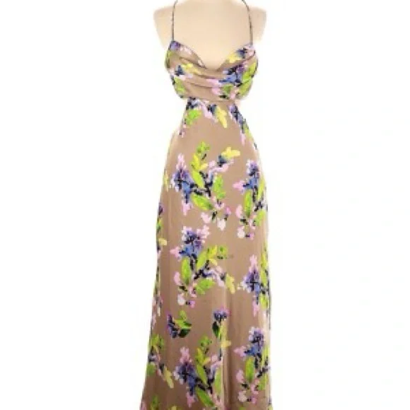 Astr | Dresses | Astr Floral Maxi Dress In Tan And Purple | Poshmark